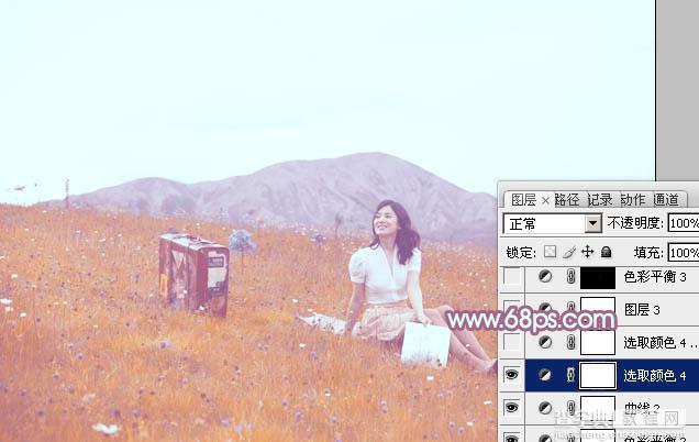 Photoshop将草地美女增加上淡淡的蓝红色37