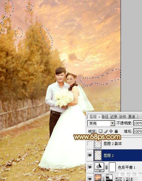 Photoshop为泛白的顺林婚片增加柔美的霞光效果教程24