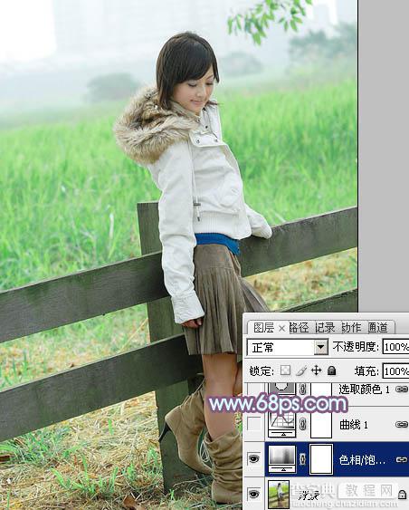 Photoshop为田园美女调制出淡雅的韩系淡蓝色5