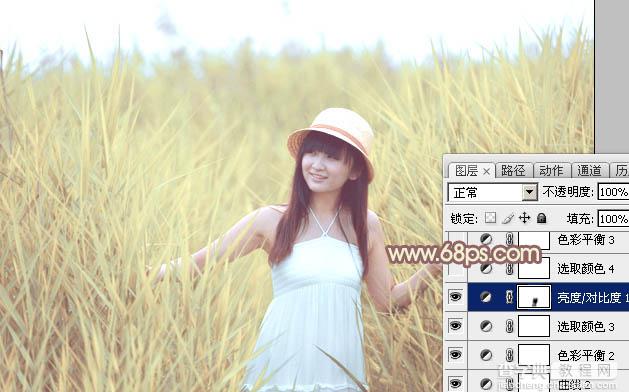 Photoshop将芦苇中的美女加上唯美的韩系淡黄色效果35