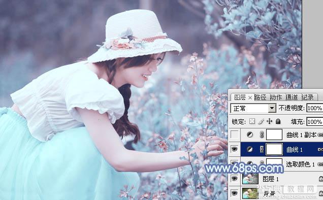 photoshop利用通道替换将花草中的美女调制出柔美的淡蓝色9