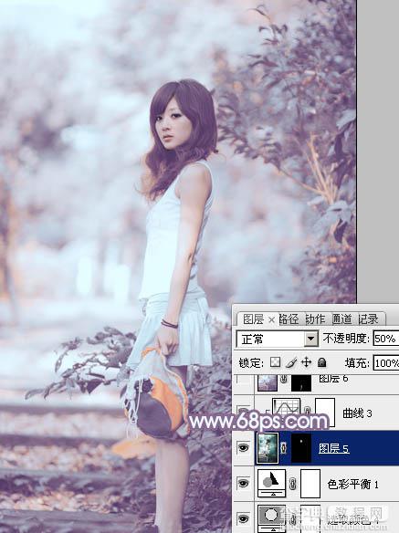 photoshop利用通道替换工具将外景人物图片制作出淡美的蓝紫色30