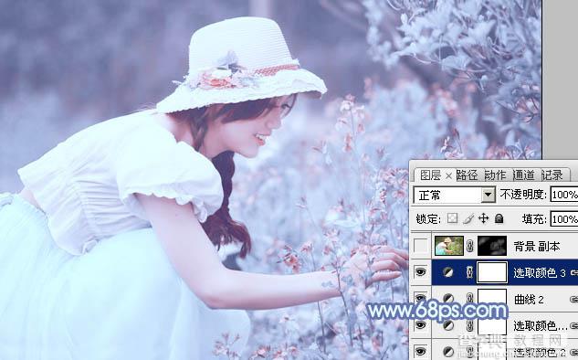 photoshop利用通道替换将花草中的美女调制出柔美的淡蓝色22