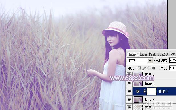 Photoshop将芦苇美女图片打造唯美的秋季冷色蓝紫色31
