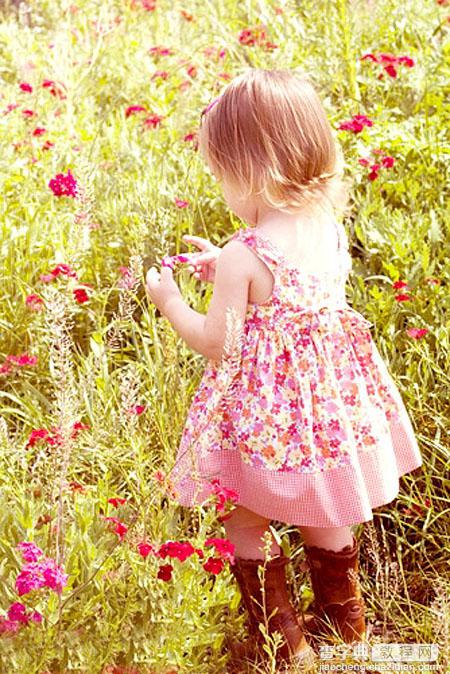 PS填充图层调出花丛中儿童照片的梦幻色彩1