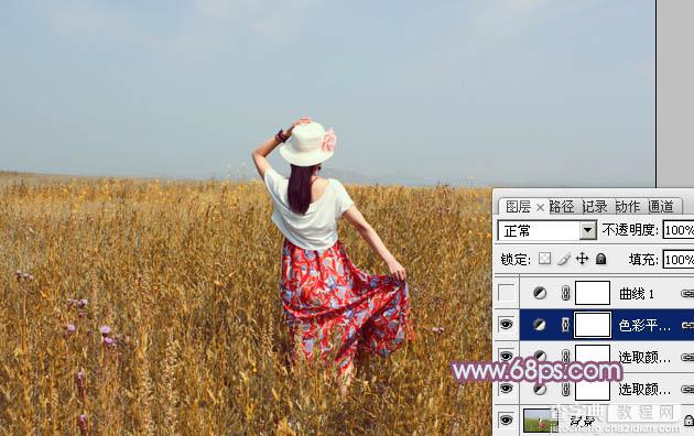 Photoshop为草原人物调制出淡雅的秋季青黄色15
