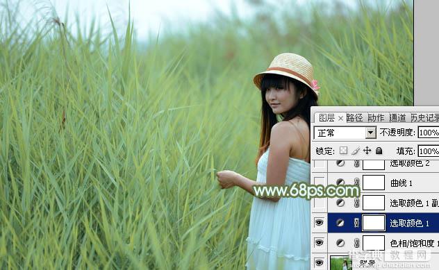 Photoshop给芦苇中的美女加上淡美清新的青黄色8