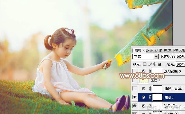 Photoshop为芭蕉叶下的女孩加上小清新黄绿色效果教程15