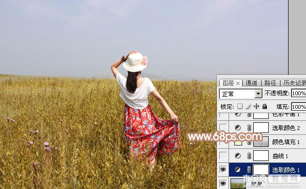 Photoshop为草原上的美女调制清爽的红褐色6