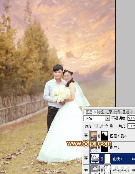 Photoshop为泛白的顺林婚片增加柔美的霞光效果教程19