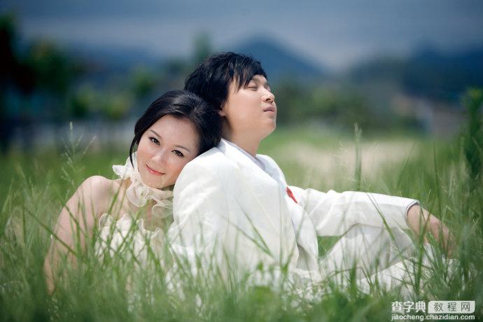 Photoshop将草丛中的婚片打造出浪漫的暗调蓝紫色效果1