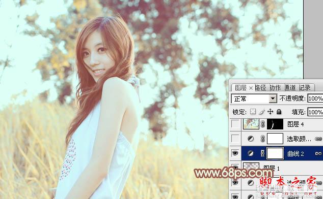 Photoshop将外景人物图片调制出流行的韩系淡调青黄色18