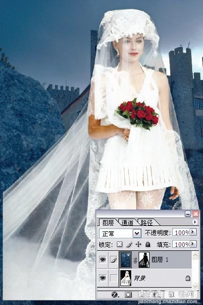 photoshop利用灰色通道完美抠出穿婚纱的模特换背景17