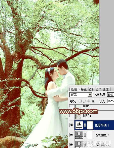 Photoshop将树林婚片调制出柔和的淡绿色19