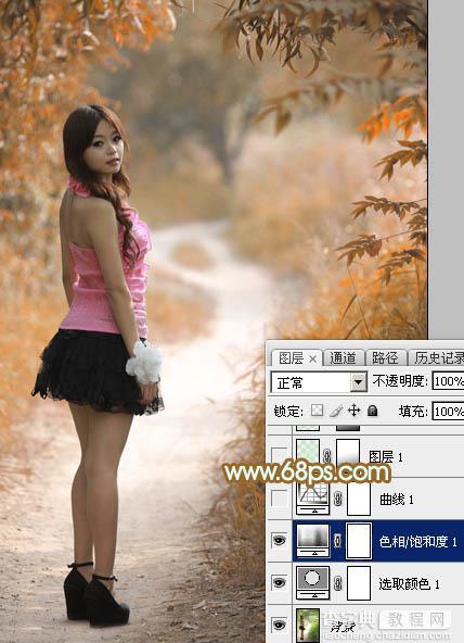Photoshop将树景人物图片打造唯美的橙色效果7