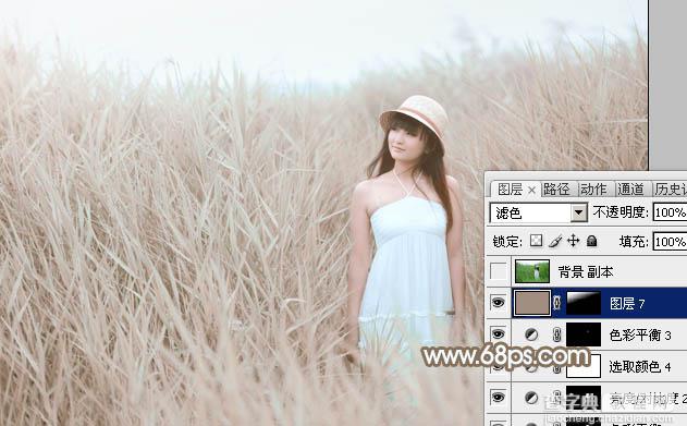 Photoshop为芦苇中的美女加上柔和的古典冷调粉褐色31