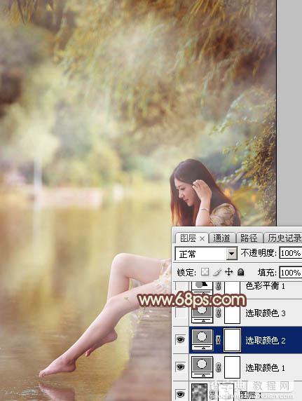 Photoshop为溪边的美女调制出漂亮的淡调红褐色15