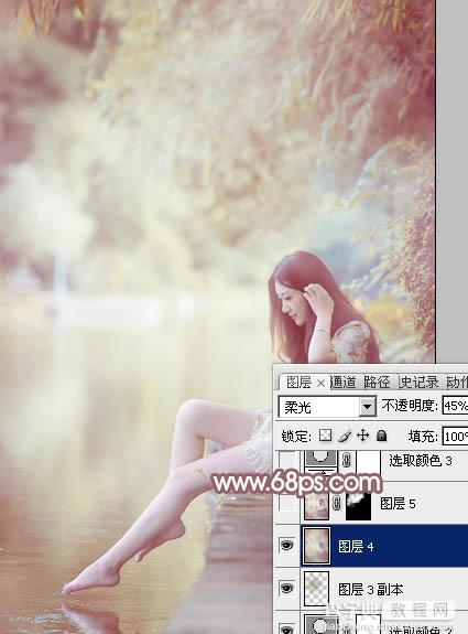 Photoshop将河景美女图片打造唯美的暖色调27