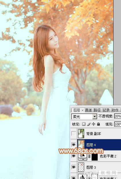 Photoshop为外景美女图片打造清爽的秋季橙红色30