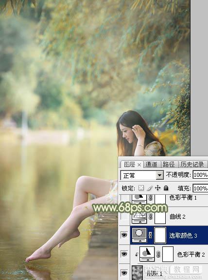 Photoshop调制出非常柔美的黄青色湖景美女图片22