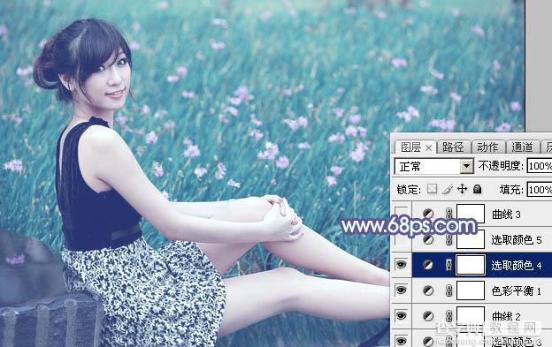 Photoshop将花草中的美女加上唯美梦幻的青蓝色28