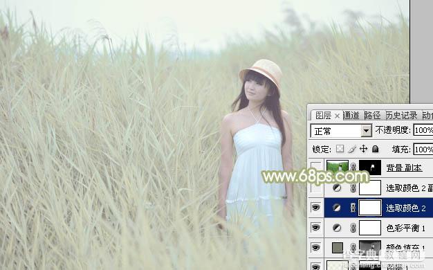 Photoshop将芦苇美女图片打造非常淡雅的冷色调21