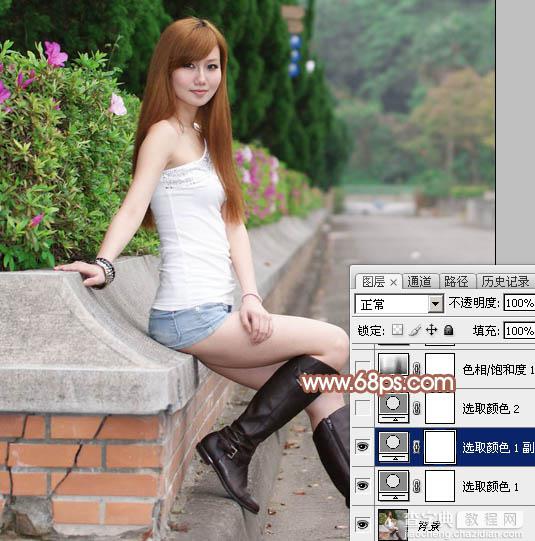 Photoshop为花边的美女加上甜美的粉调红褐色5