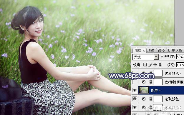 Photoshop为草地边的美女加上梦幻的淡绿色26