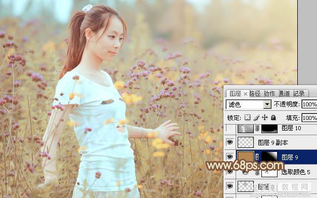 Photoshop将花草中的人物图片增加甜美的淡褐色41