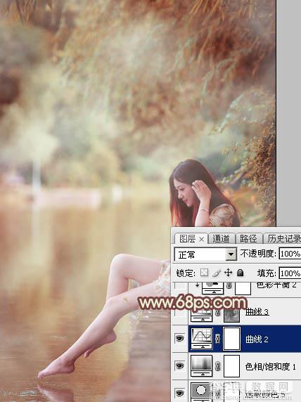 Photoshop为溪边的美女调制出漂亮的淡调红褐色29