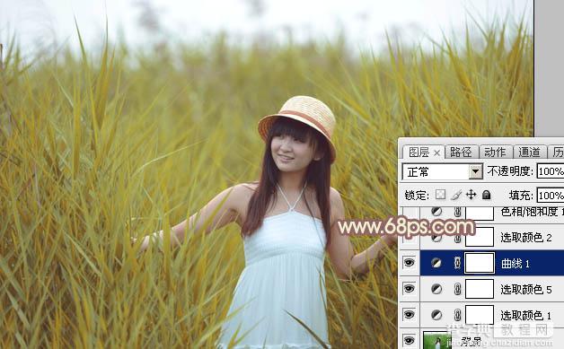 Photoshop将芦苇中的美女加上唯美的韩系淡黄色效果14