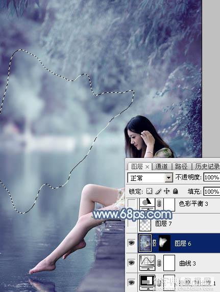 Photoshop打造出唯美的秋季青蓝色塘边的美女图片33