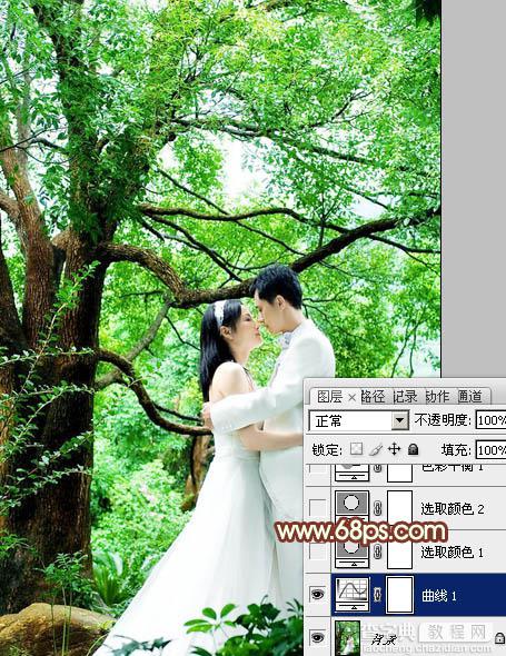 Photoshop将树林婚片调制出柔和的淡绿色4
