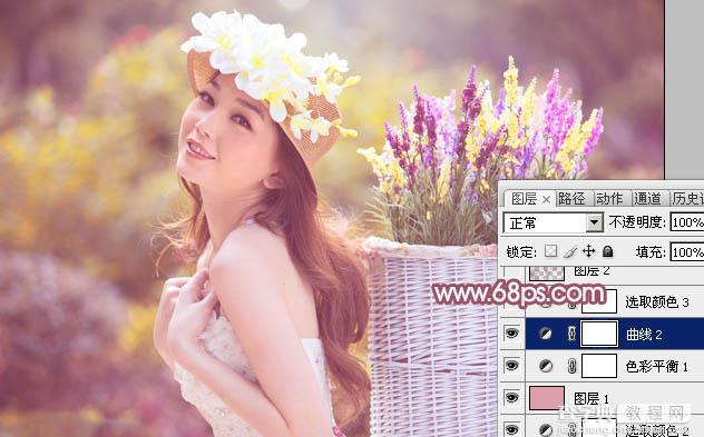 Photoshop将外景美女图片打造出唯美的紫红色效果24