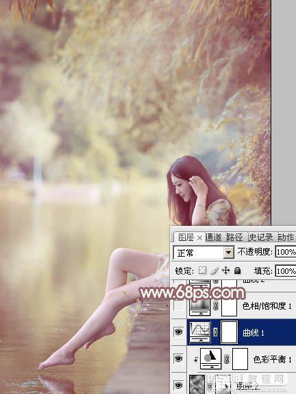 Photoshop将河景美女图片打造唯美的暖色调15