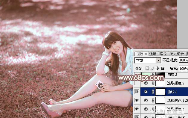 Photoshop打造唯美的粉红色草地美女图片17