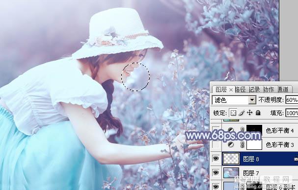 Photoshop将花草中的美女增加上冷艳的淡调青蓝色31