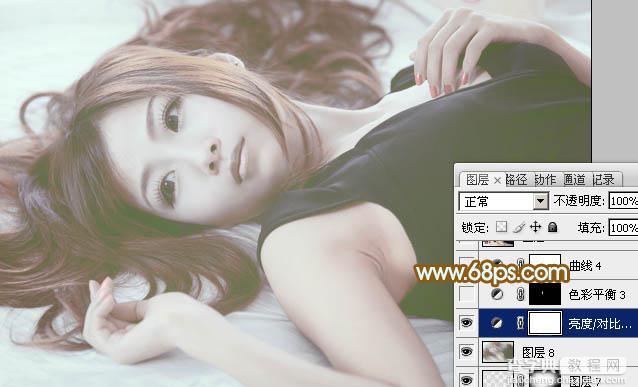 Photoshop将室内美女图片增加淡淡的韩系红褐色39