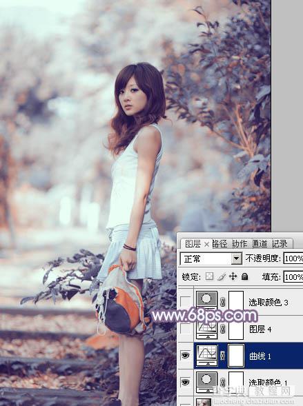 photoshop利用通道替换工具将外景人物图片制作出淡美的蓝紫色13