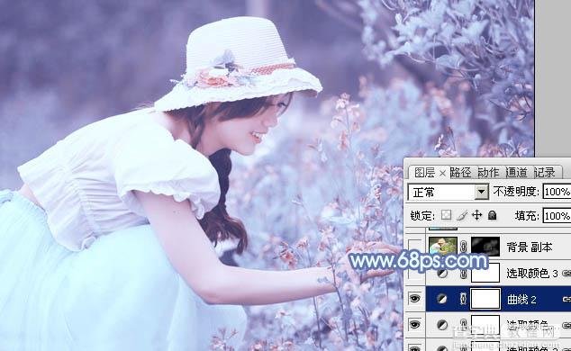 photoshop利用通道替换将花草中的美女调制出柔美的淡蓝色17