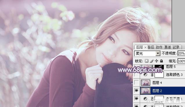 Photoshop将外景美女调制出清爽的淡调紫红色29