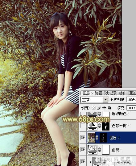 Photoshop为树林美女加上柔和的古典褐色调效果教程24