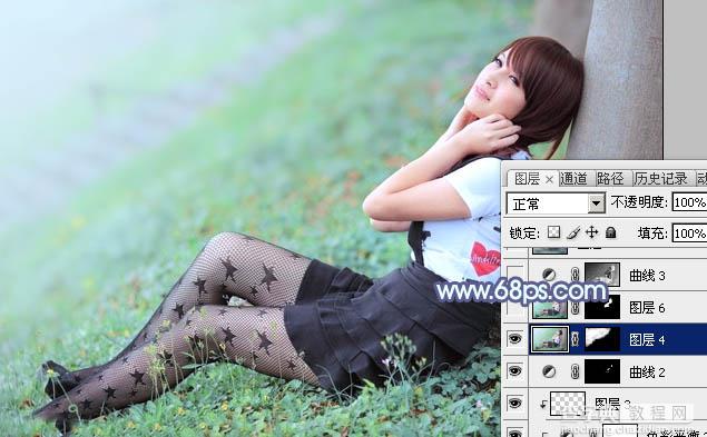 Photoshop为草地美女图片打造唯美的韩系青蓝色24