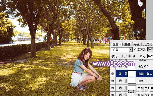 Photoshop为清爽的公园美女调制唯美的淡暖色11