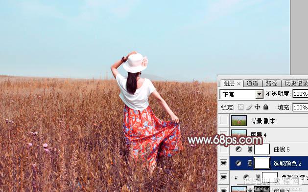 Photoshop为荒草中的美女加上唯美的秋季红褐色46