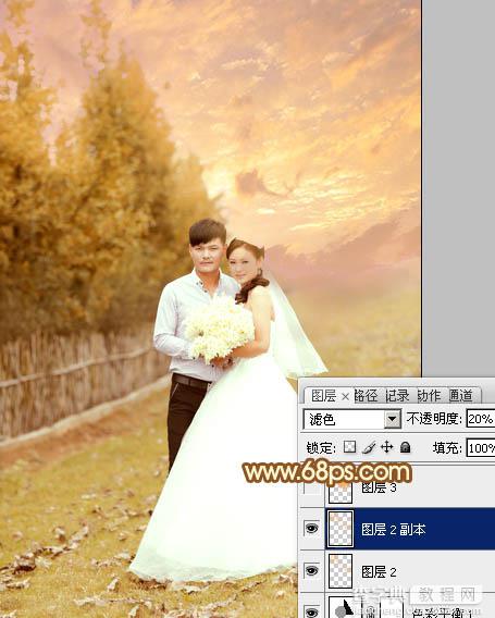 Photoshop为泛白的顺林婚片增加柔美的霞光效果教程25