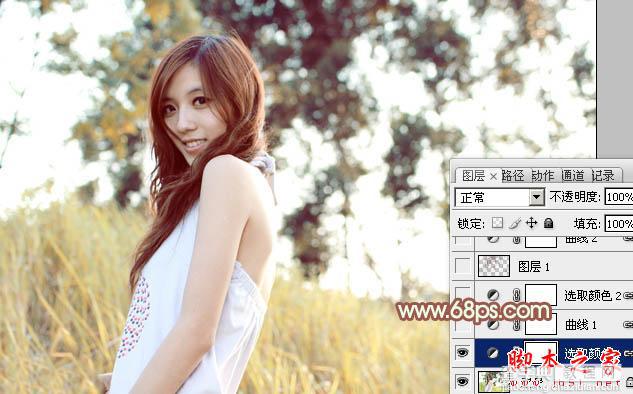 Photoshop将外景人物图片调制出流行的韩系淡调青黄色7