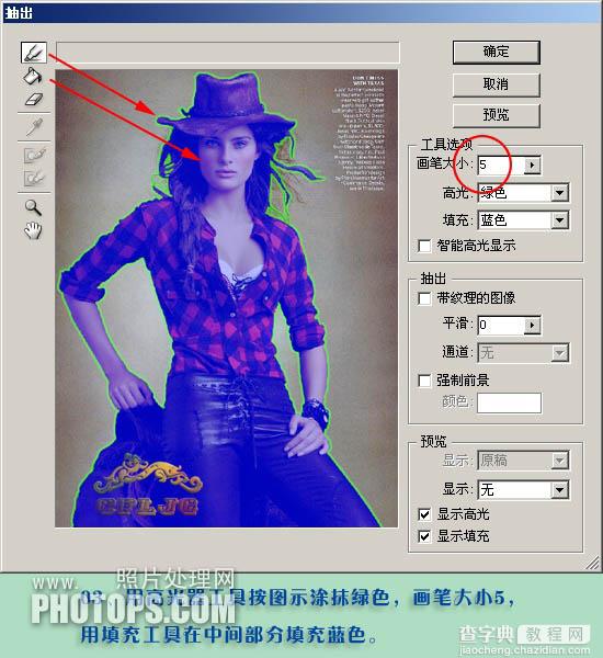 photoshop利用抽出滤镜及描边路径精细抠出人物发丝5