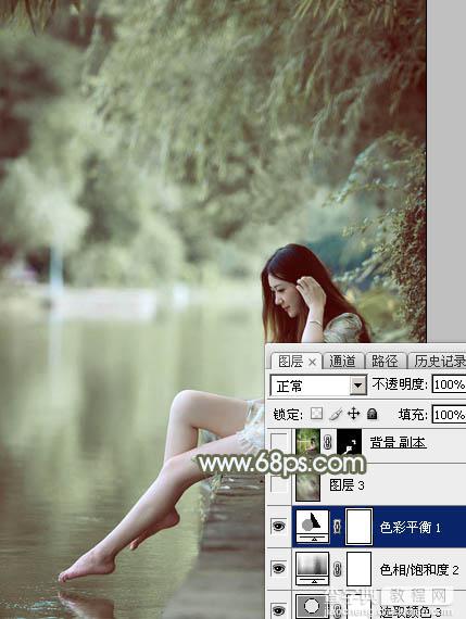 Photoshop为夏季美女图片打造古典淡绿色27