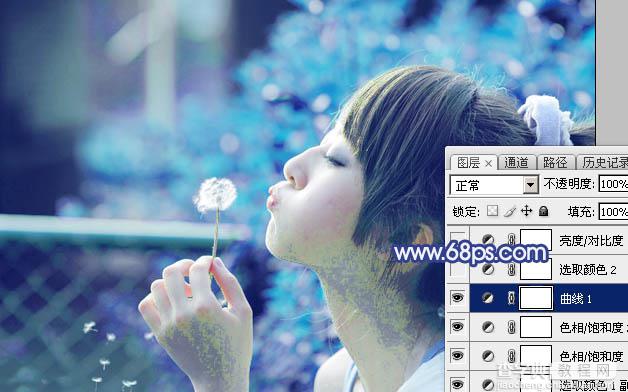 Photoshop为外景美女图片打造出唯美的粉调青蓝色14